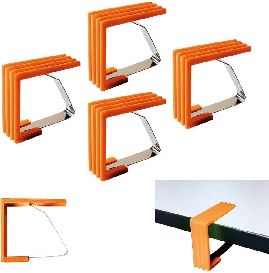 Set van 4 tafelkleedclips van staal veertafelkleedhouder buitenpicknickfeesthaak tafelkleedhouderklemmen voor buitentuin waterdicht (oranje)