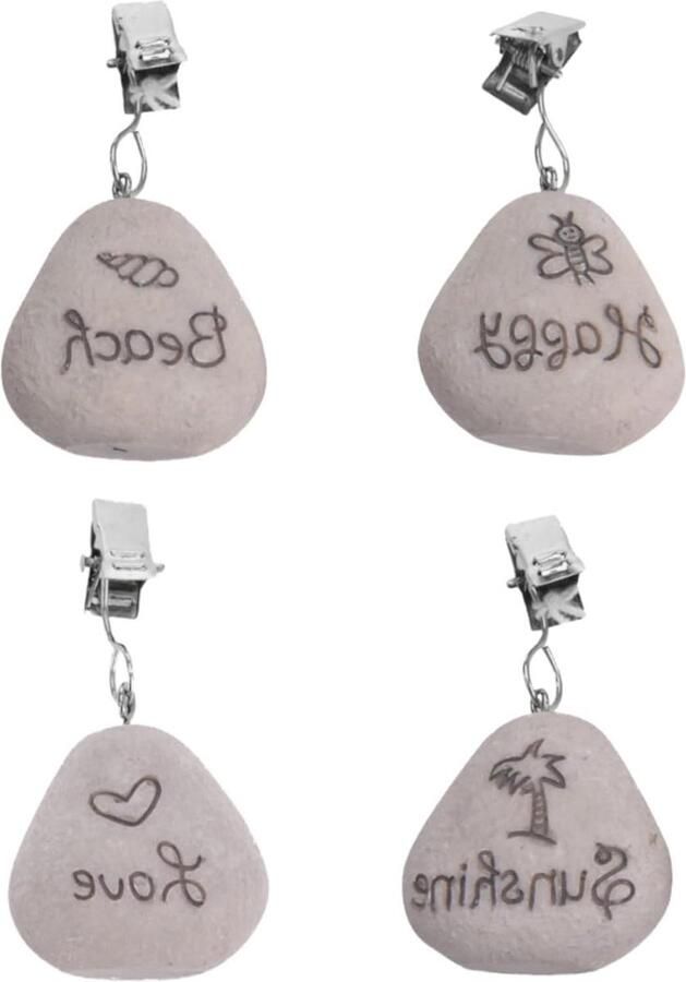 Set van 4 tafelkleedgewichten met klemfunctie tafelkleedhouder voor de gedekte tuintafel stenen Love Happy Beach Sunshine