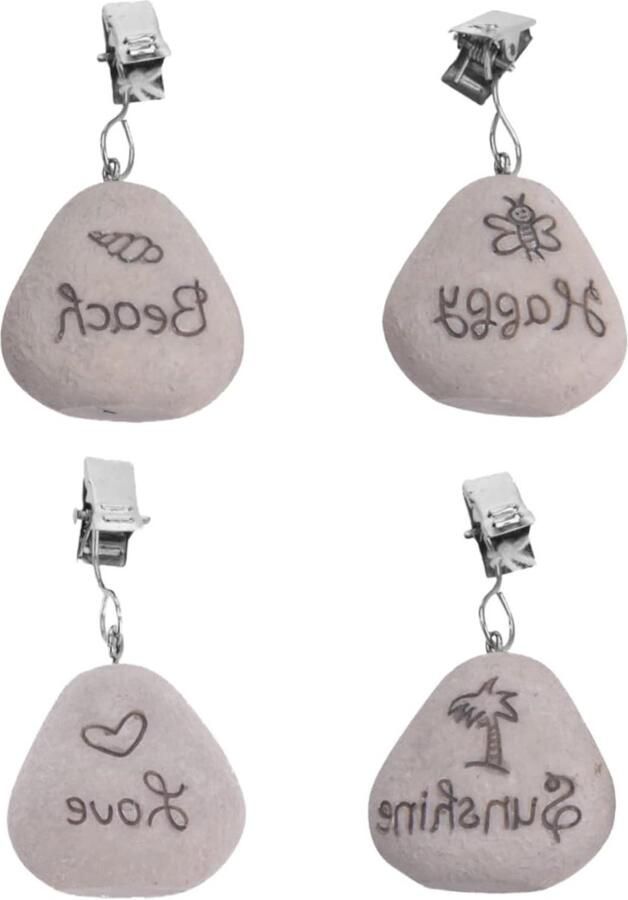 Set van 4 tafelkleedgewichten met klemfunctie voor de gedekte tuintafel (stenen Love Happy Beach Sunshine)