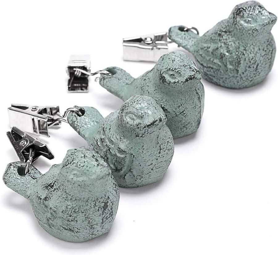 SNQ Tafelkleedklemmen 4 stuks Decoratieve tafelkleedklemmen voor een familiediner Tafelkleedklemmen van gietijzer met vogelpatroon Geschikt voor buitengebruik- tuinfeesten en picknicks