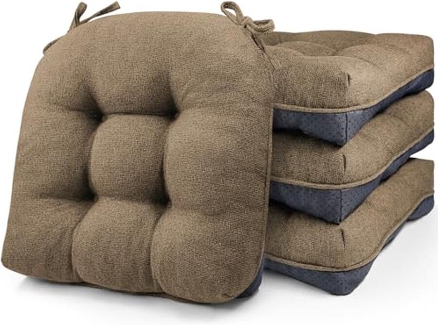 Set van 4 Traagschuim Stoelkussens voor Eetkamerstoelen Antislip en Verstelbare Band