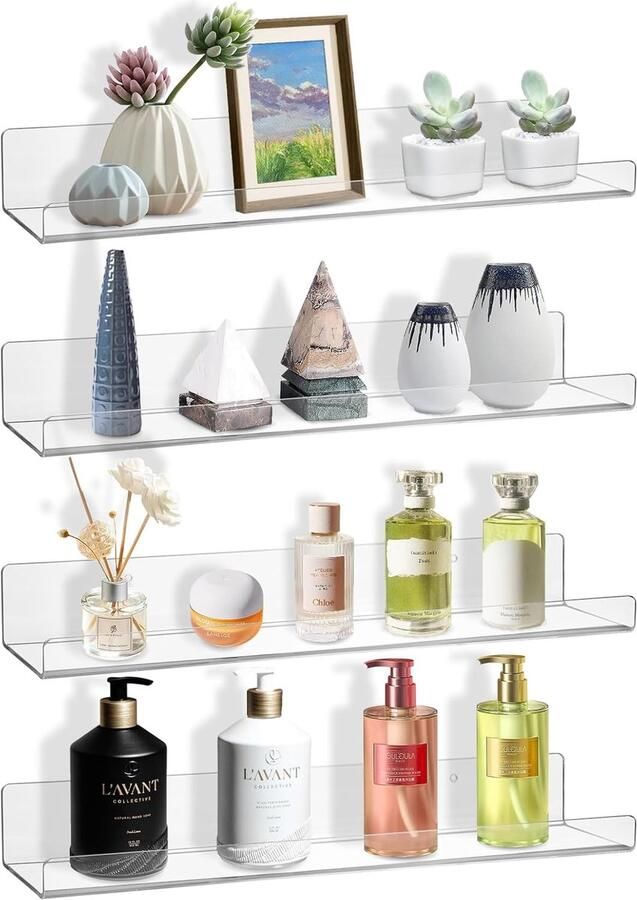 Set van 4 Transparante Hangplanken Multifunctionele Acryl Wandplanken voor Organisatie