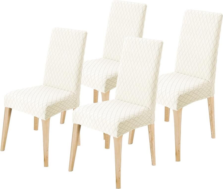 Set van 4 universele stretch stoelhoezen eetkamerstoelhoezen elastisch modern afneembaar wasbaar voor eetkamer keuken bruiloft banket beige