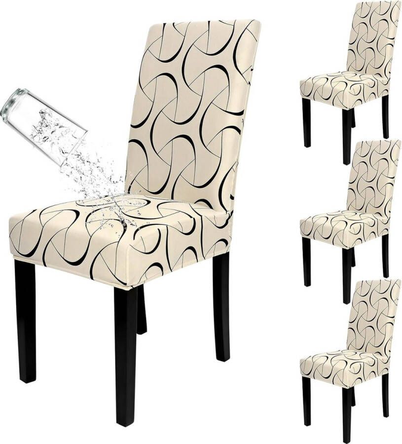 Set van 4 universele stretch stoelhoezen moderne jacquard hoes afneembare stoelhoes eetkamerhoes bi-elastische hoes (beige set van 4)