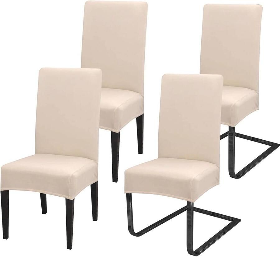 Set van 4 Universele Stretch Stoelhoezen voor Eetkamer en Feestdecoratie Beige
