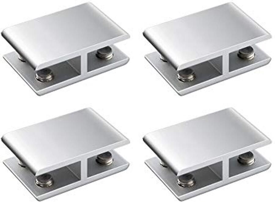 Set van 4 Verstelbare Glazen Clips van Aluminium voor Glazen Planken Klemhouder voor 10-12 mm Dikke Glazen