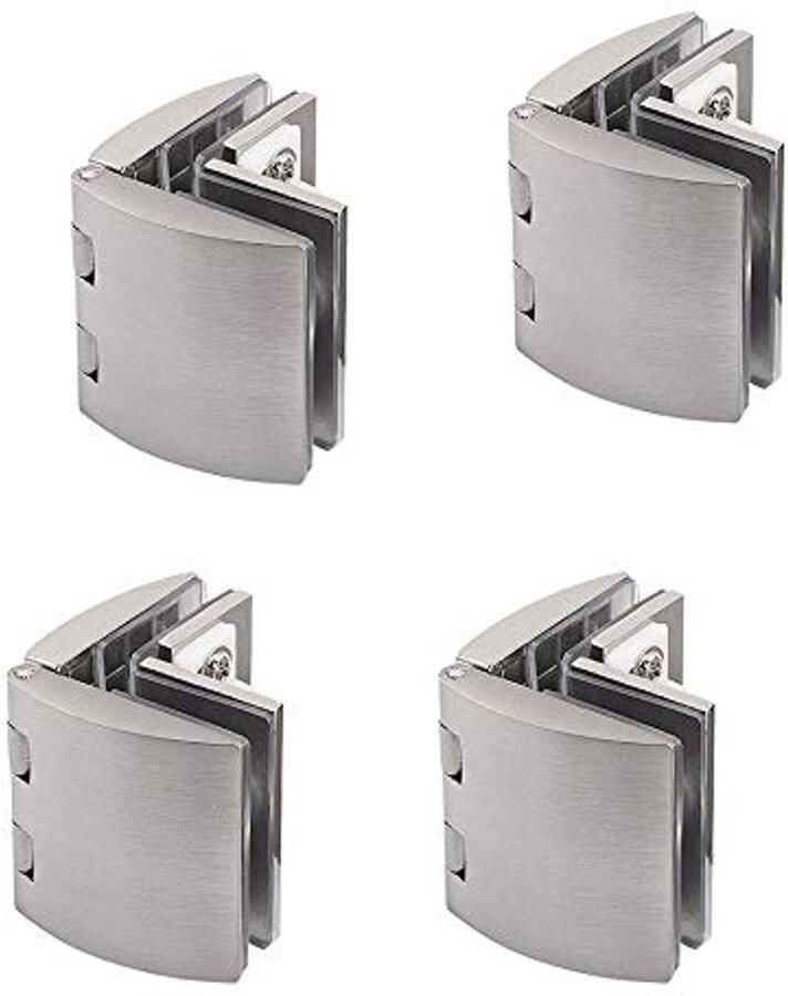 Set van 4 verstelbare glazen klemmen voor deuren en vitrines 180 graden 8 tot 10 mm