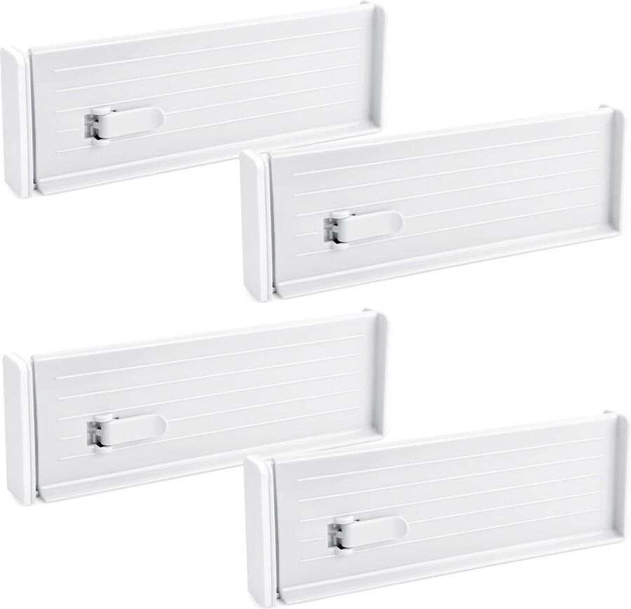 Set van 4 Verstelbare Ladeverdelers Kunststof Ladeverdelers Organisers Ladeverdelers Organisers Scheiders Lade Systeem voor Keukens Slaapkamer Dressoirs Kantoor Kast (Wit)