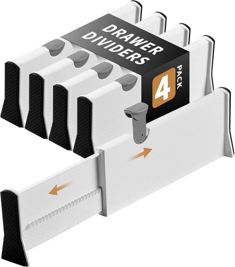 Set van 4 Verstelbare Ladeverdelers Organiseer je ruimte 4 stuks Kunststof