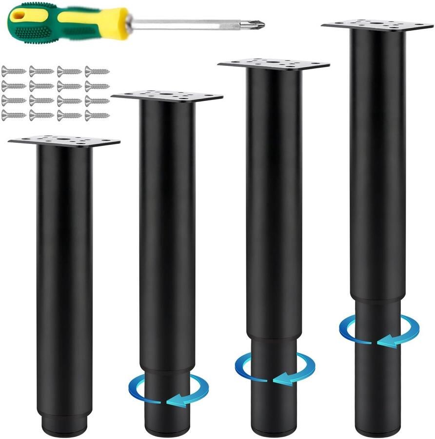 Set van 4 Verstelbare Metalen Meubelpoten voor Meubelstukken met Bevestigingsmateriaal