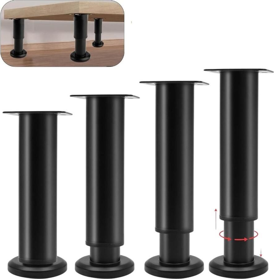 Set van 4 Verstelbare meubelpoten 18-30cm Zware metalen kastpoten Geschikt voor stoelen tafels banken bedden meubelsteunpoten Vervangende meubelpoten Zwart