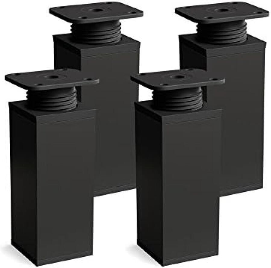 PolkaHome Set van 4 Verstelbare Meubelpoten Vierkant Profiel 40x40 mm Zwart Mat Hoogte 60 mm (+20 mm) Inclusief Hoogwaardige Houtschroeven