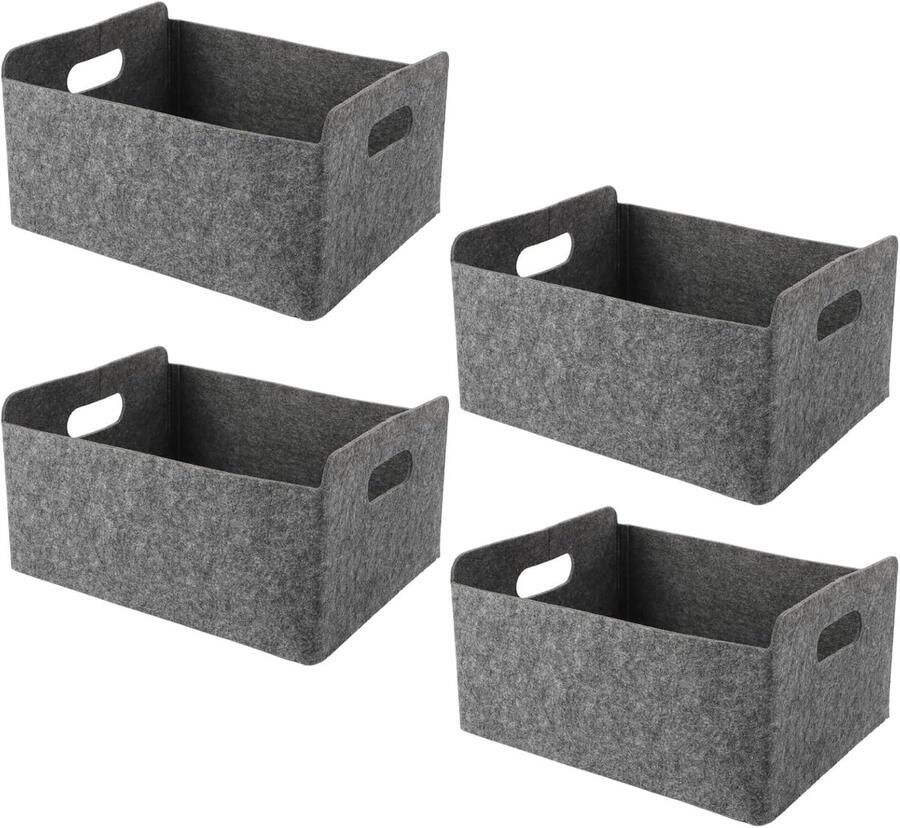 Set van 4 Vilt Mandjes 30 x 26 x 12.5 cm Grijze Viltopslag voor Kasten Boekenkasten en Lades