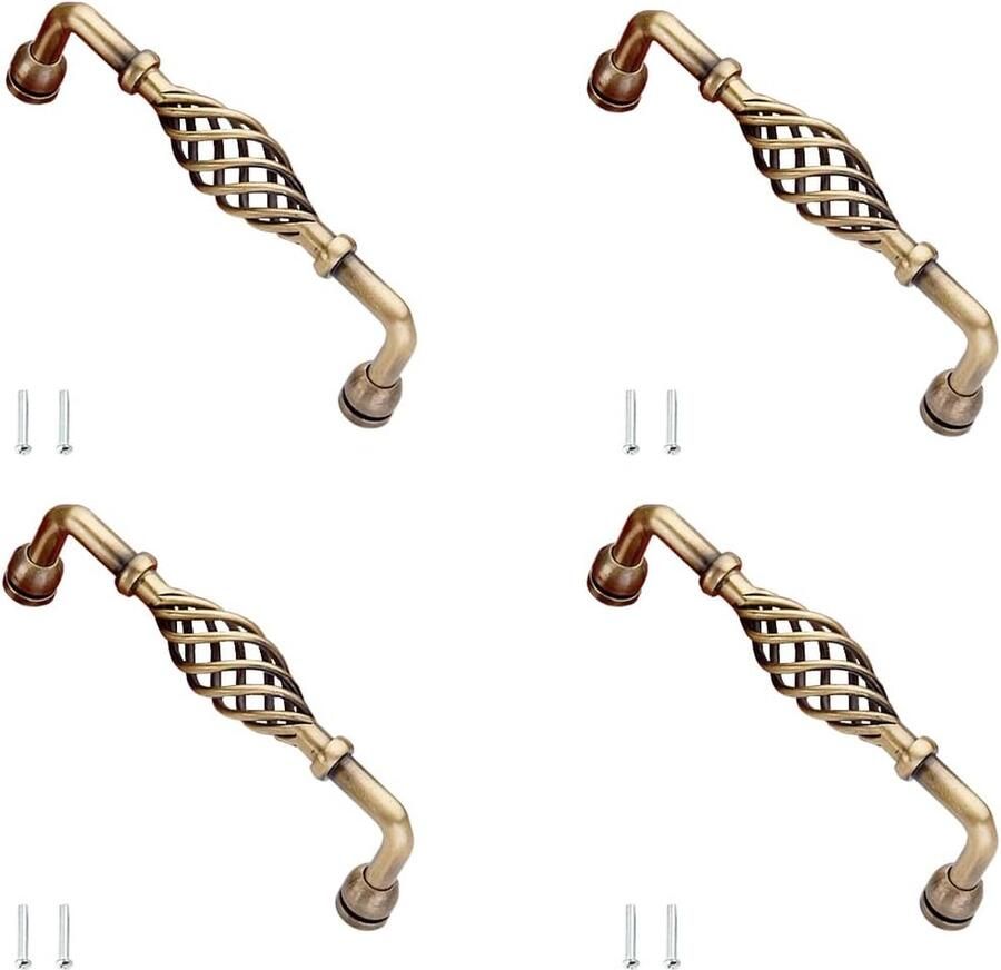 Set van 4 vintage metalen kastgrepen antieke vogelkooikastgrepen antieke deurknop met schroeven ladehandgreep voor keukenkast lade kast