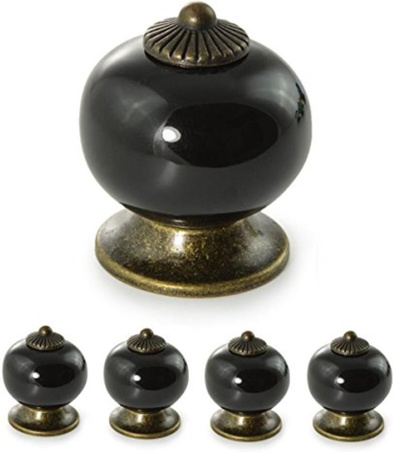Set van 4 vintage porselein en keramiek meubelknoppen voor kast en deur