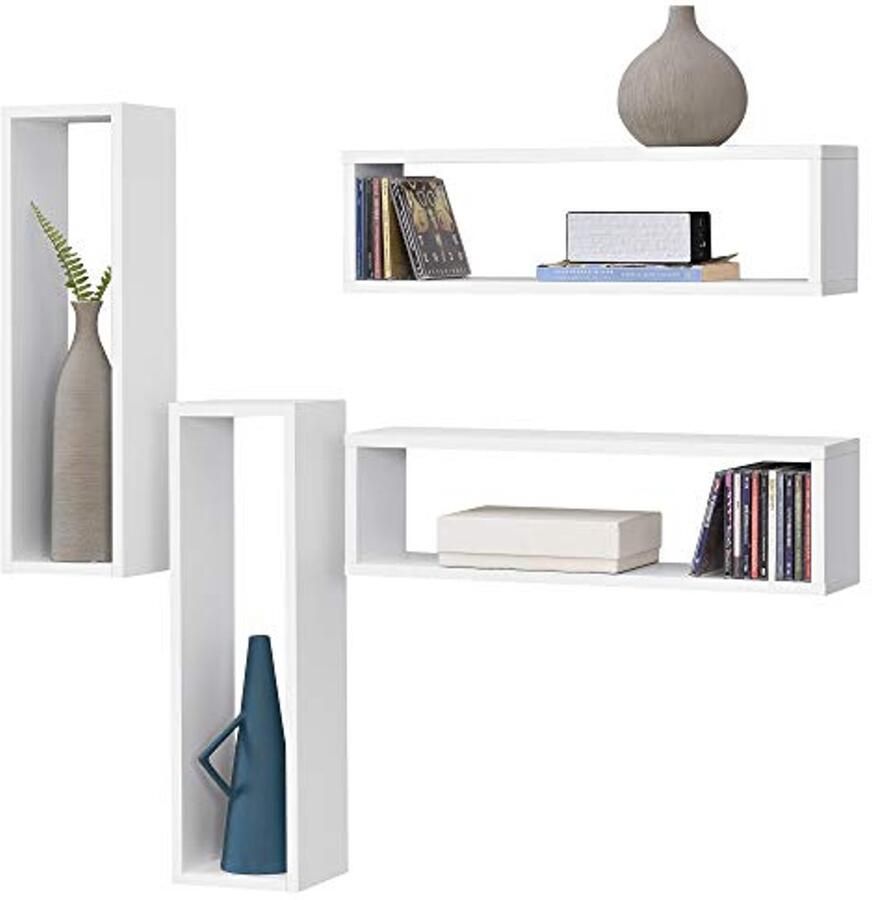 Set van 4 Wandplanken 59x14 5x17 cm in Wit Perfect voor elke kamer