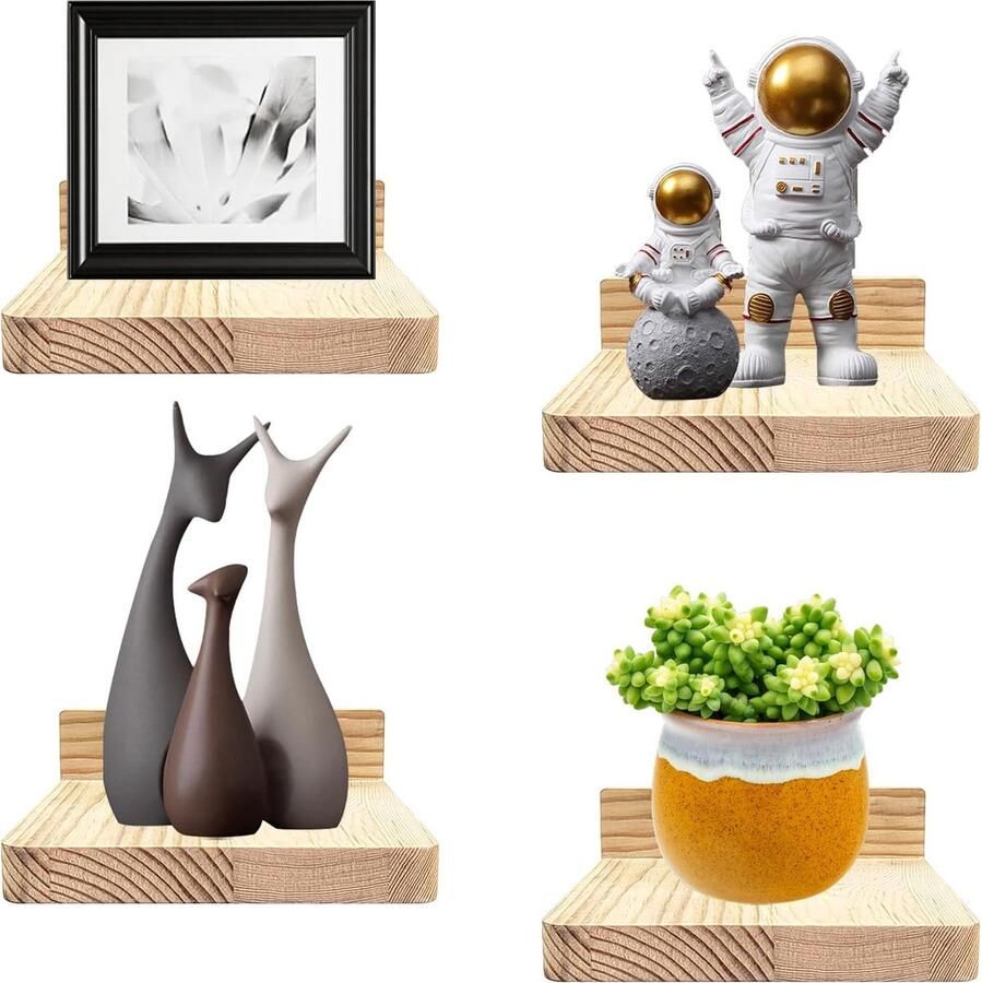 Set van 4 wandplanken kleine zwevende planken houten planken wandplanken plantenplank voor kleine voorwerpen hangplank wandmontage voor slaapkamer woonkamer badkamer 12 5 x 12 5 x 4 cm