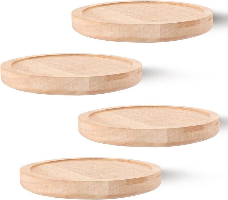 Set van 4 wandplanken rond decoratie 4 stuks hout 15 x 15 cm