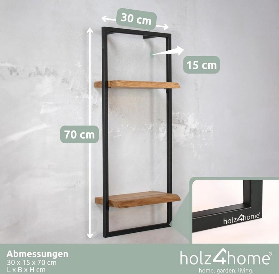 Set van 4 Wandplanken van Eikenhout met Boomrand Zwevende Planken voor Industriële Interieurstijl - Foto 2