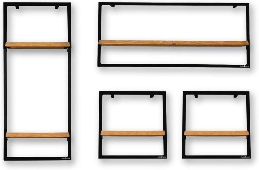Set van 4 Wandplanken van Eikenhout met Boomrand Zwevende Planken voor Industriële Interieurstijl