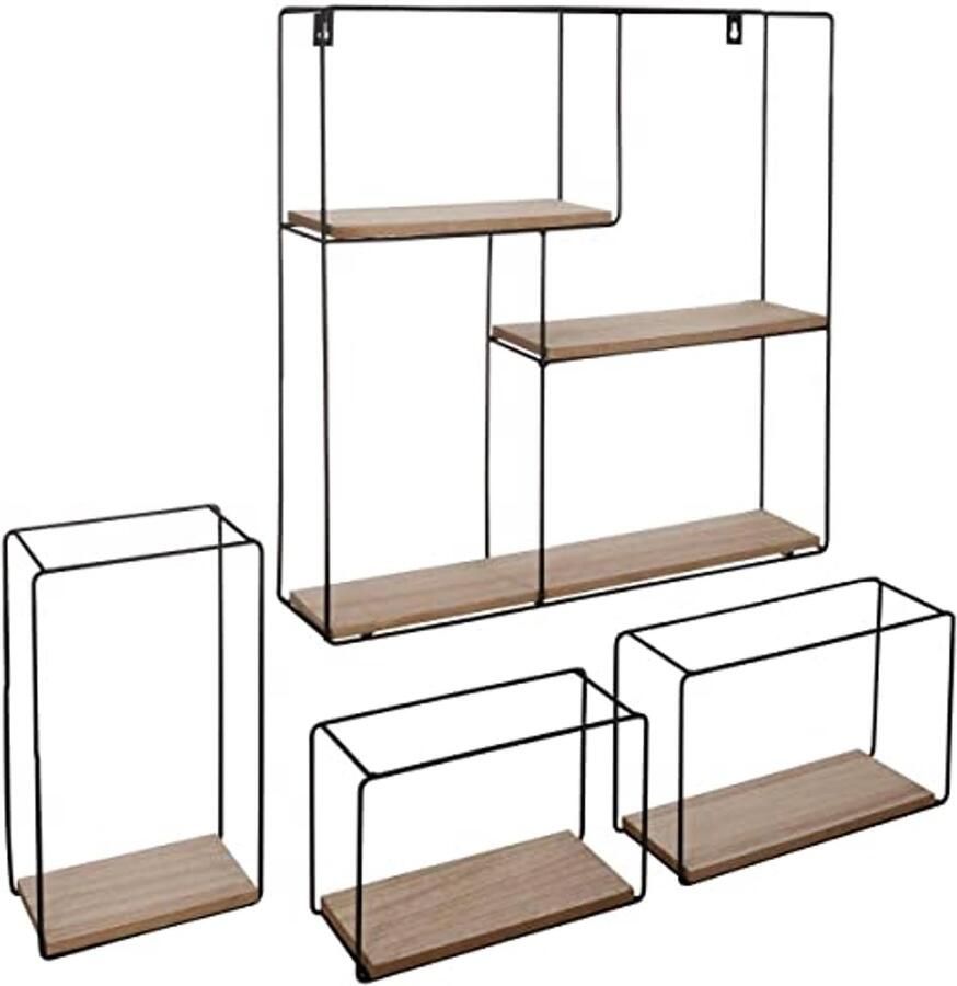 Set van 4 wandplanken van metaal en hout