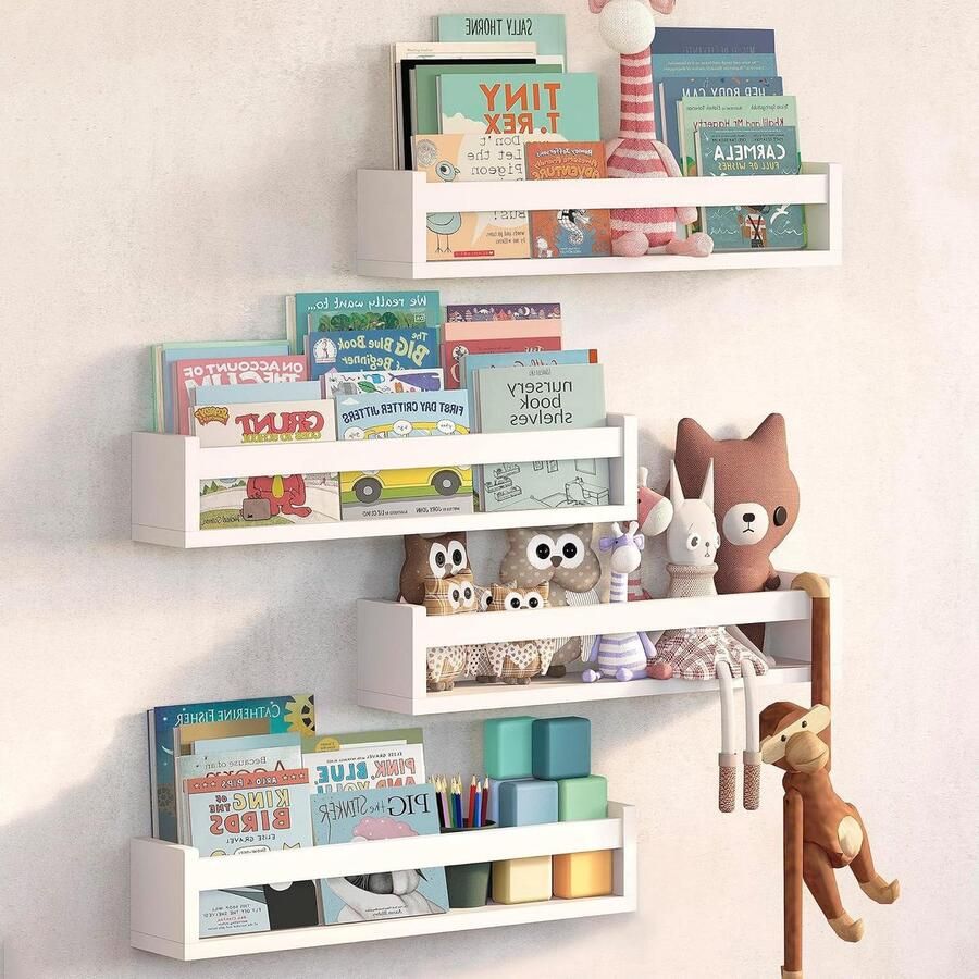 Set van 4 wandplanken voor kinderkamer boekenplanks 4 stuks wit massief hout 58 7 cm
