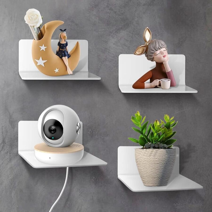 Set van 4 kleine wandplanken voor elke ruimte zonder boren ruimtebesparend en eenvoudig te monteren