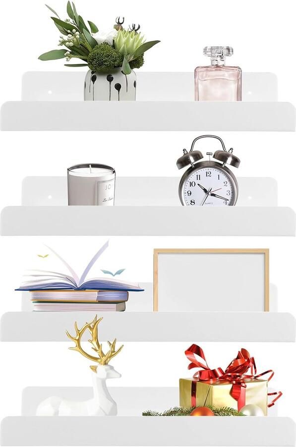 Set van 4 wandplanken zonder boren kunststof wandplank 38 x 11 x 7 8 cm zwevende plank wit met schroeven expansiebuizen spoorloze lijm voor badkamer studeerkamer woonkamer