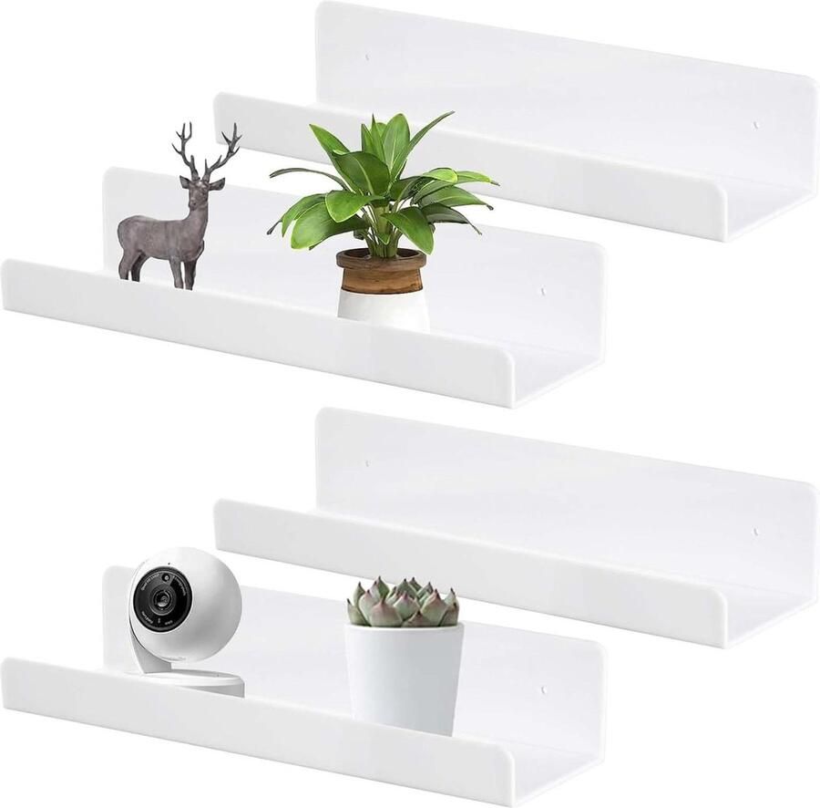 Set van 4 wandplanken zwevende plank zelfklevend acryl 30 cm
