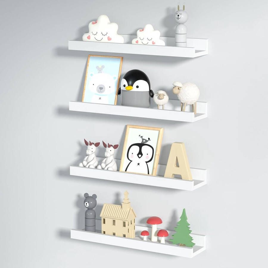Set van 4 wandrekken van hout in wit 40 cm lengte wandrek voor fotolijsten en decoratieve planken wit voor werkkamer kinderkamer of woonkamer