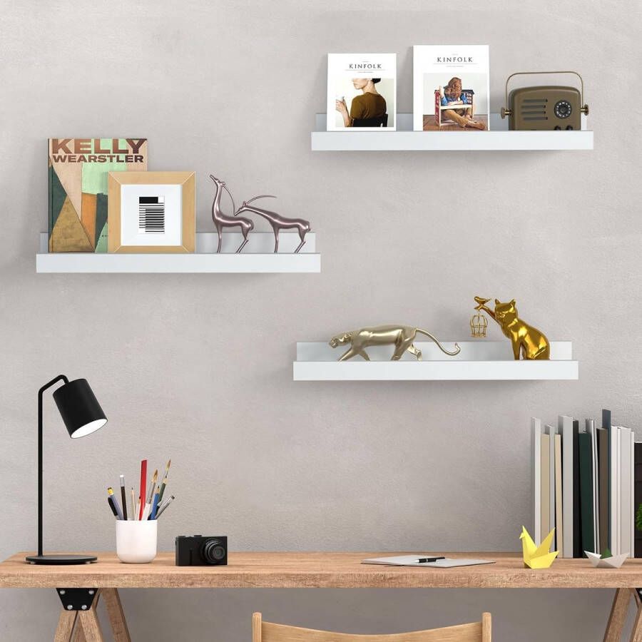 Set van 4 wandrekken van hout in wit 40 cm lengte wandrek voor fotolijsten en decoratieve planken wit voor werkkamer kinderkamer of woonkamer