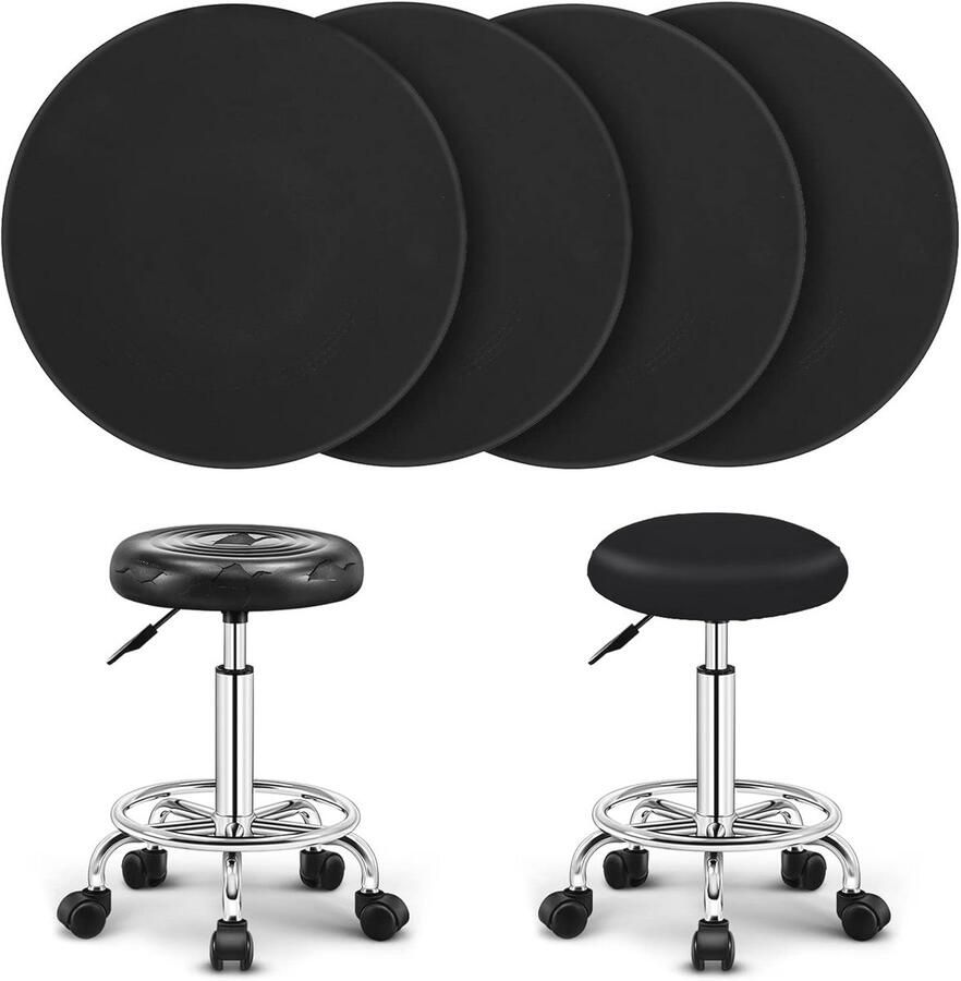 Set van 4 Wasbare Ronde Hoge Barkruk Covers Zwart Stretchy Kussenslopen voor Stoelen