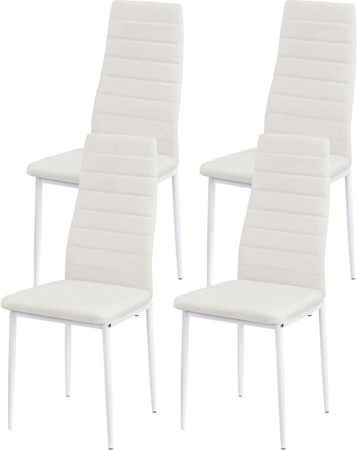 Set van 4 Witte Eetkamerstoelen – Moderne Gestoffeerde Stoelen met Metalen Poten Comfortabel en Snel te Monteren Voor Keuken of Eetkamer