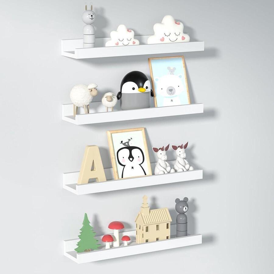 Wandplanken van hout set van 4 40 cm lengte wit voor fotolijsten en decoraties werkkamer kinderkamer woonkamer Wandrek