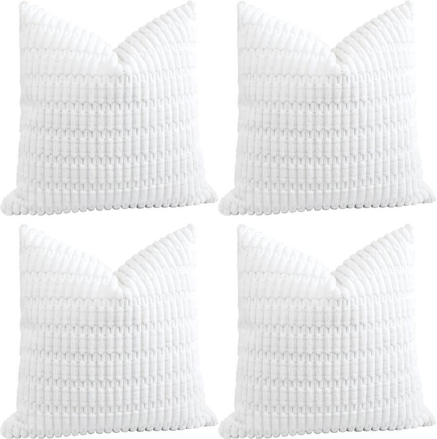 Set van 4 zachte corduroy kussenslopen voor decoratieve kussens Kussenslopen voor bank en slaapkamer (45 x 45 cm wit)