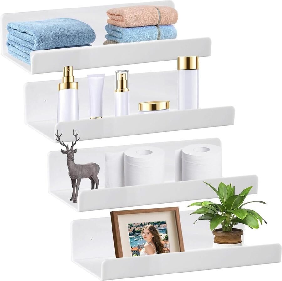 Set van 4 zelfklevende wandplanken 30 cm – Ideaal voor badkamer keuken en woonkamer