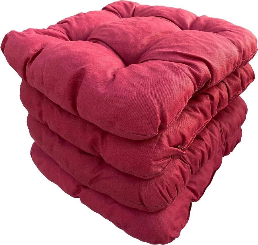 Set van 4 zitkussens 38 x 38 cm zitkussen voor tuinstoelen rood