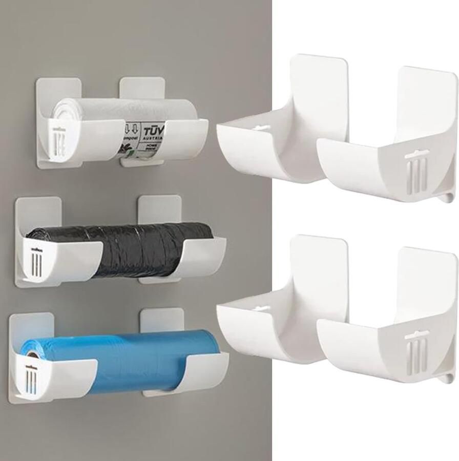 Set van 4 zonder ponsen keukenorganizer wandgemonteerde vuilniszakdispenser organisator keuken witte wandgemonteerde vuilniszak keukenorganizer voor keukenopslag en organisatie keukenaccessoires organisatiesysteem