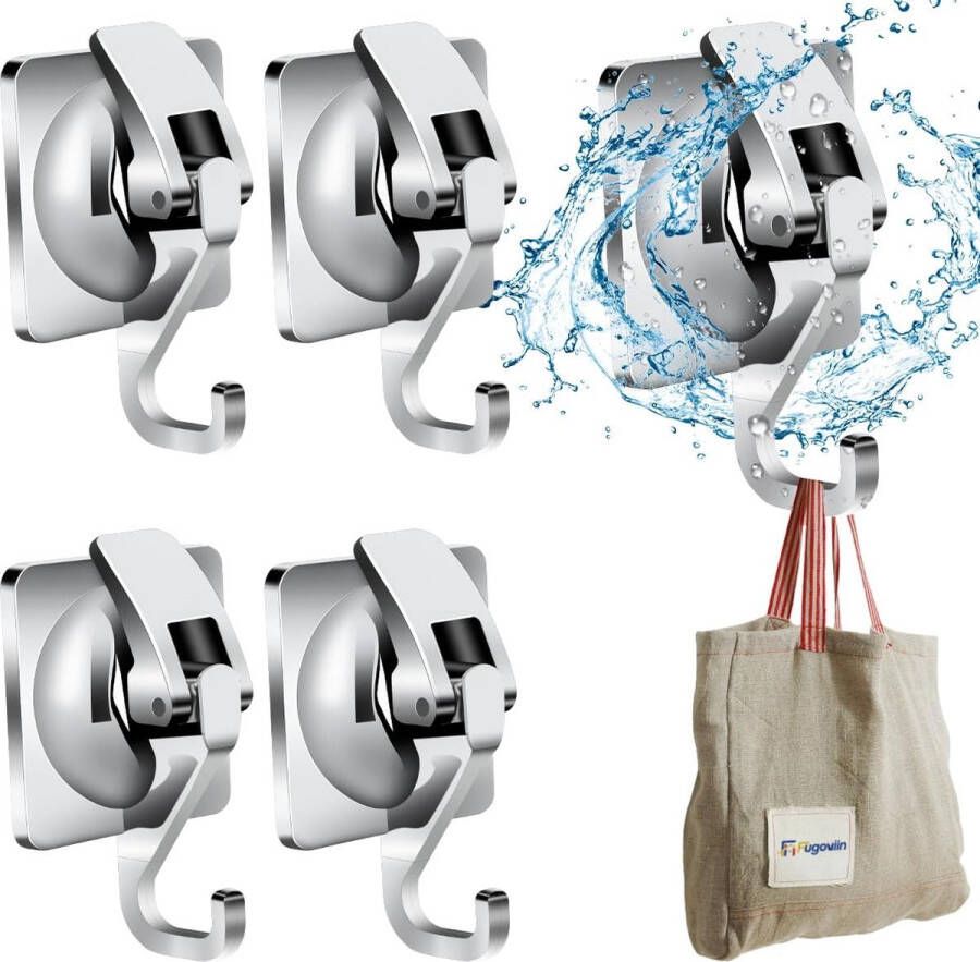 Set van 4 zuignaphaken handdoekhouder zonder boren muurhaken zelfklevende haken extra sterk voor keuken badkamer camper kantoor en slaapkamer enz. (4 vierkante zuignaphaken)