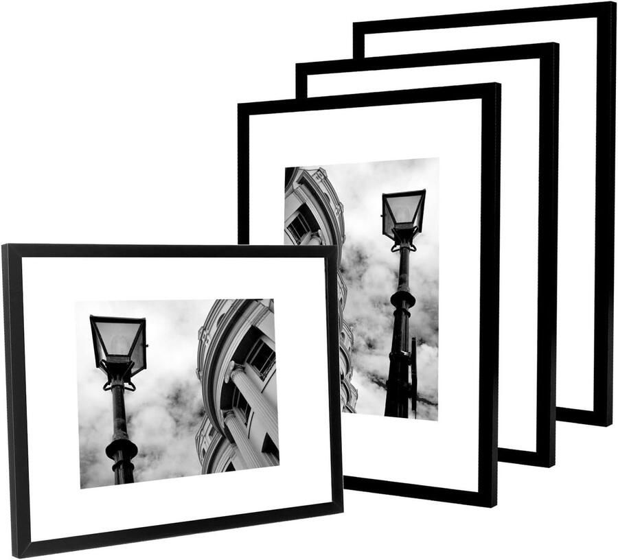 Allecto plus Set van 4 zwarte fotolijsten 30x40 cm voor tafel- en wanddecoratie