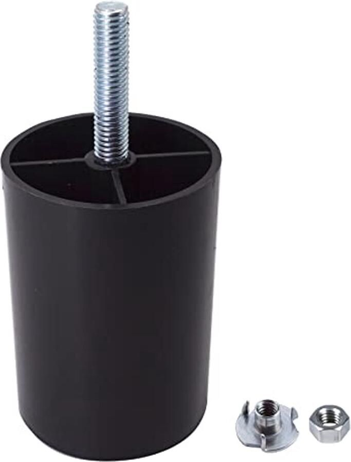 Set van 4 zwarte kunststof meubelpoten hoogte 70 mm ronde Ø 50 mm inclusief M8 bouten en moeren