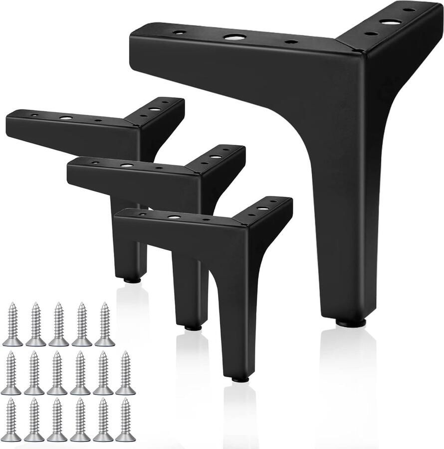 Set van 4 zwarte meubelpoten driehoekige metalen meubelpoten DIY salontafelpoten stoelpoten bankpoten keukenmeubelpoten zwart 10 cm