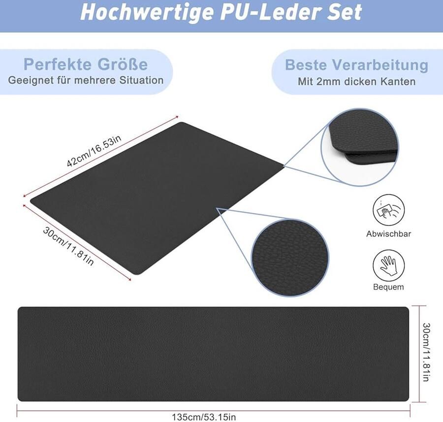 Set van 4 zwarte placemats en tafelloper waterdicht kunstleer 42 x 30 cm