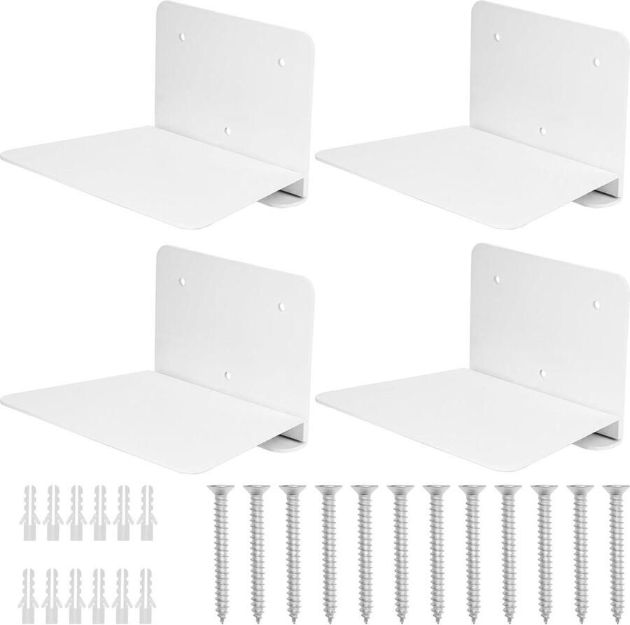 Set van 4 Zwevende Boekenplanken Muurgemonteerde Onzichtbare Metalen Planken Plank Brackets voor Huis Woonkamer Wit Slaapkamer Keuken Kantoor Vertoon Boeken Planten & Meer