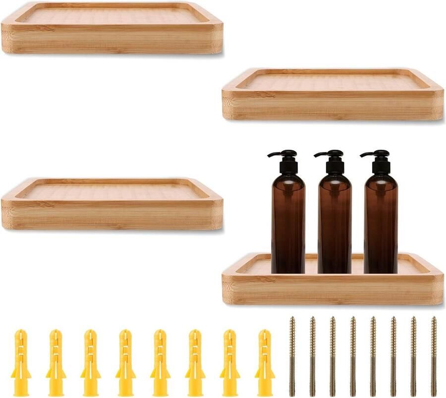 Set van 4 zwevende planken hout 15 x 15 x 2 cm houten wandplank houten wandplank voor badkamer slaapkamer keuken kantoor woonkamer vintage bruin