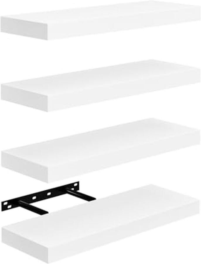 Set van 4 Zwevende Planken Wandplanken voor Decoratie in Wit MDF