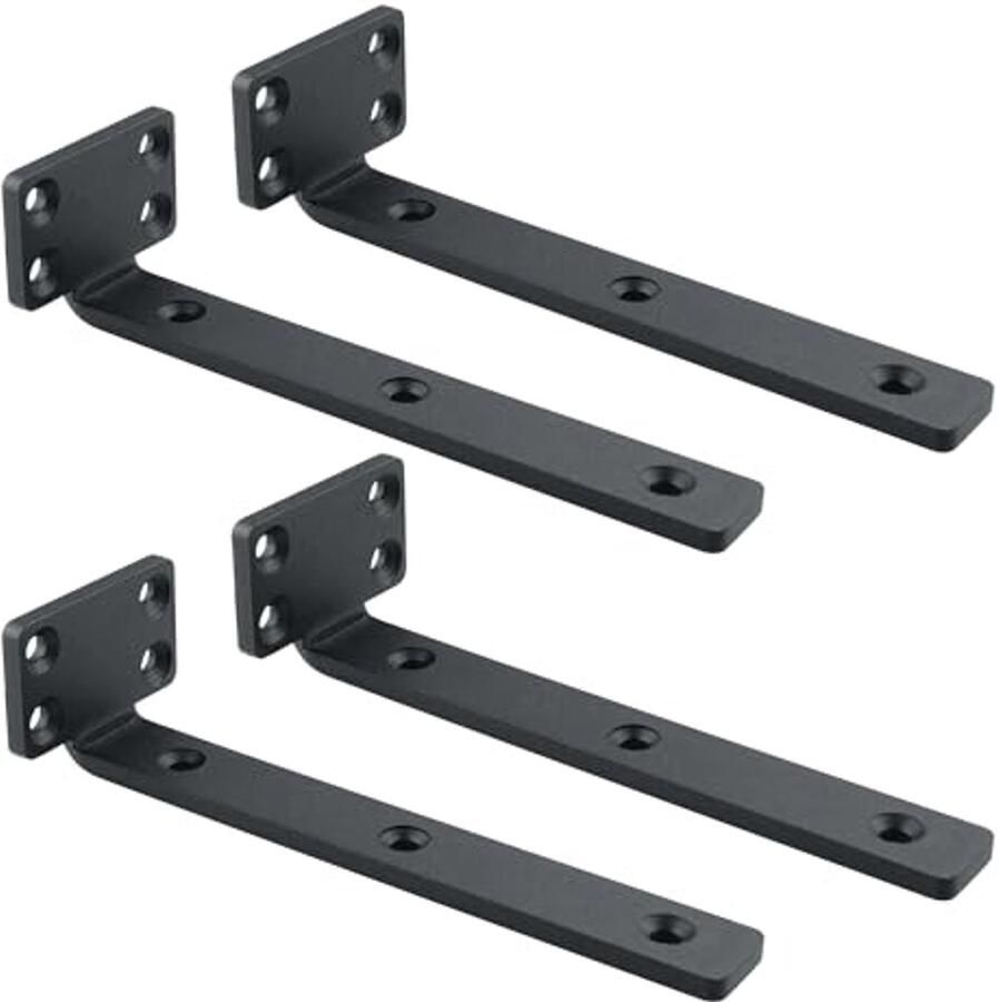 Set van 4 Zwevende Plankhouders Duurzame en Praktische Wandrek Beugels Zwart 15 x 5 cm