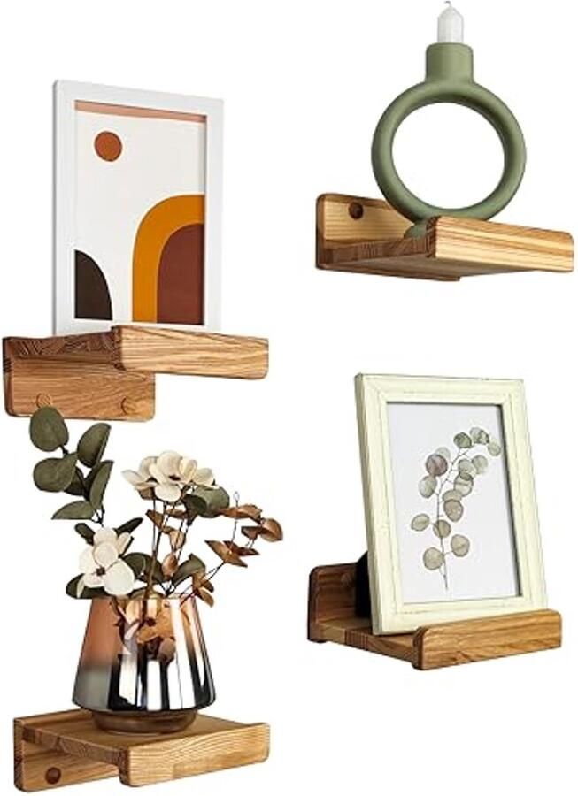 Set van 4 Zwevende Wandplanken Rustiek Houten Planken voor Kinderboeken Foto's en Decoratie