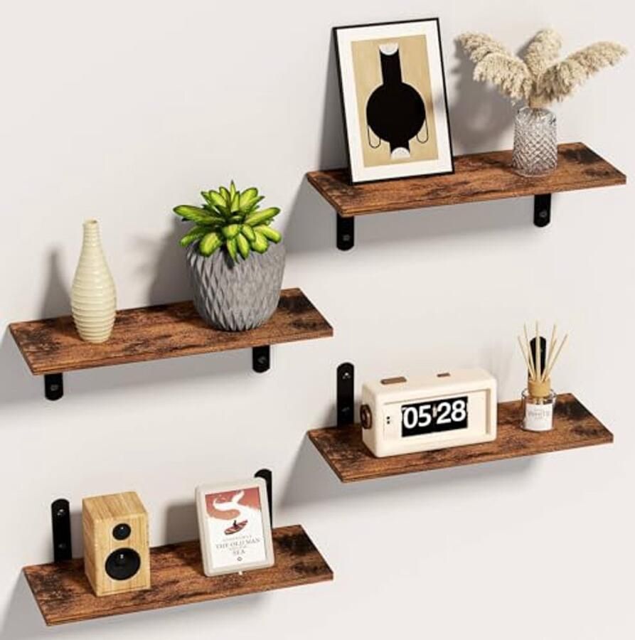 Set van 4 zwevende wandplanken voor woonkamer slaapkamer badkamer en keuken