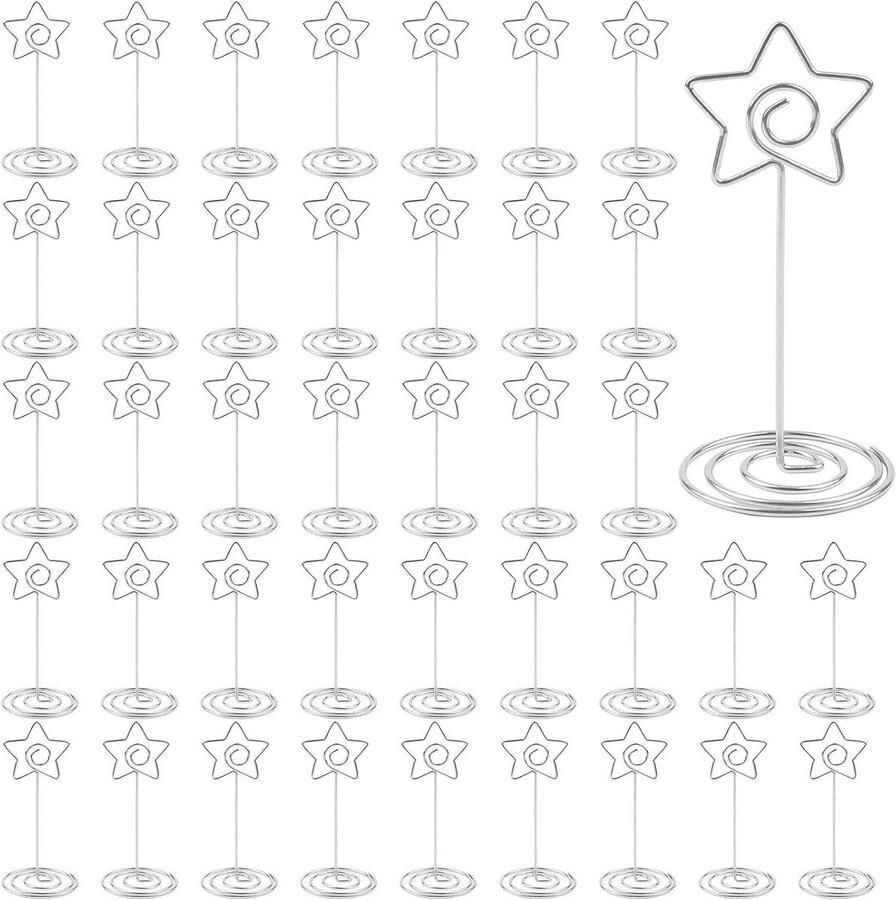 Nordivar Set van 40 Zilverkleurige Tafel Nummer Houders Menu Clips voor Bruiloft en Kerstfeest 8 5 cm Stervormig
